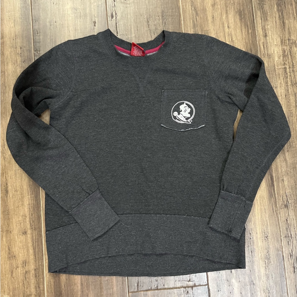 Grey ladies FSU Florida State long sleeve sweatshirt w silver Seminole logo sz S